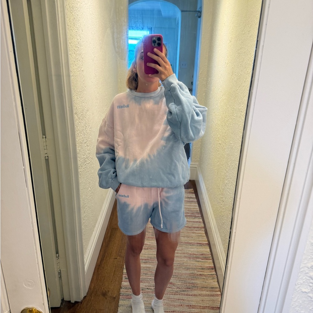 Blue and Pink Madhappy Tie-Dye Sweatshirt and Shorts Set